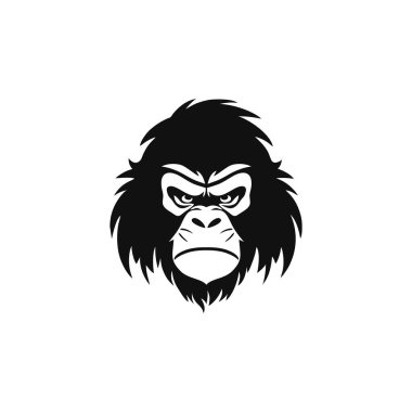 Maymun suratlı maymun kafası logosu Clipart vektör yazdırılabilir tişört, goril simgesi, primat hayvan sembolü çıkartması. beyaz arkaplanda izole.