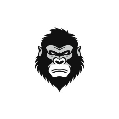 Maymun suratlı maymun kafası logosu Clipart vektör yazdırılabilir tişört, goril simgesi, primat hayvan sembolü çıkartması. beyaz arkaplanda izole.