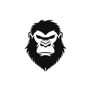 Maymun suratlı maymun kafası logosu Clipart vektör yazdırılabilir tişört, goril simgesi, primat hayvan sembolü çıkartması. beyaz arkaplanda izole.