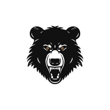 Kızgın Boz Suratın Ayı Logosu, kutup baş silueti ikon vektör hayvan maskotu sembolü, beyaz arka planda izole edilmiş..