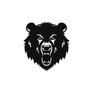 Kızgın Boz Suratın Ayı Logosu, kutup baş silueti ikon vektör hayvan maskotu sembolü, beyaz arka planda izole edilmiş..