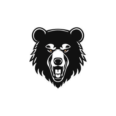 Kızgın Boz Suratın Ayı Logosu, kutup baş silueti ikon vektör hayvan maskotu sembolü, beyaz arka planda izole edilmiş..
