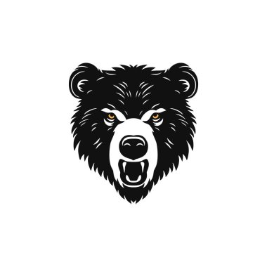 Kızgın Boz Suratın Ayı Logosu, kutup baş silueti ikon vektör hayvan maskotu sembolü, beyaz arka planda izole edilmiş..