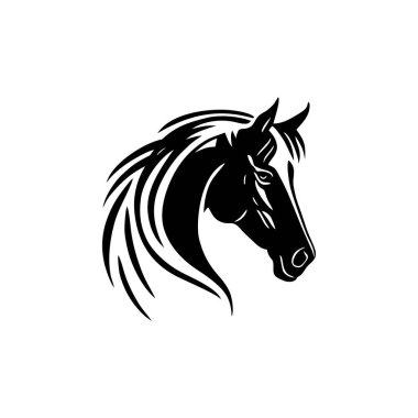 Atların at suratlı logosu baş siluet clipart illüstratör vektörü. Beyaz arka planda izole edilmiş hayvan sembolünün aygır atı simgesi..