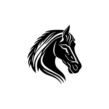 Atların at suratlı logosu baş siluet clipart illüstratör vektörü. Beyaz arka planda izole edilmiş hayvan sembolünün aygır atı simgesi..
