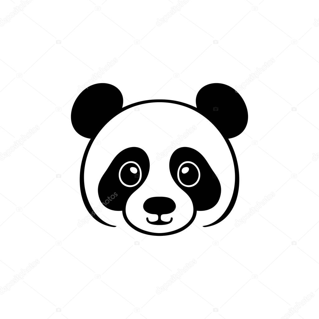Panda Logo of cute animal face clipart, Panda Bear Head silhouette vector, mascot icon, cartoon symbol, isolated on white background.
