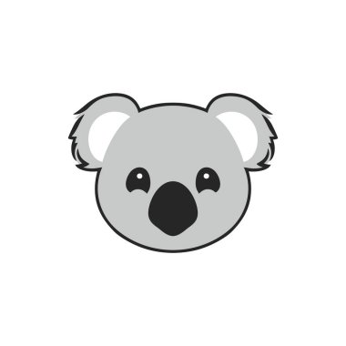 Koala baş siluet logo taşıyıcısı şirin Koalas ayı yüz klipsi Art, keseli hayvan ikonu, maskot sembolü. beyaz arkaplanda izole.