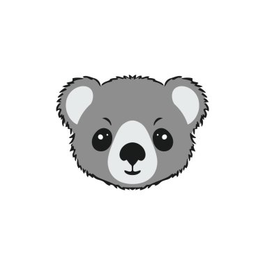 Koala baş siluet logo taşıyıcısı şirin Koalas ayı yüz klipsi Art, keseli hayvan ikonu, maskot sembolü. beyaz arkaplanda izole.