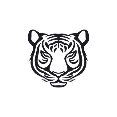 Hayvan kafası siluetinin kaplan logosu, yaban hayatı yırtıcı yüz sembolü, leopar, panter, jaguar, çita ikonu. beyaz arkaplanda izole.