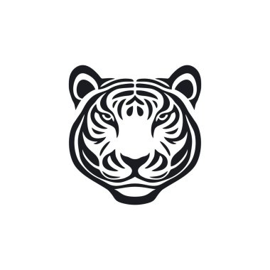 Hayvan suratlı klipsli vektörün Kaplan logosu, vahşi kedi başlı siluet maskot ikonu, yırtıcı sembol. Beyaz arkaplanda izole.