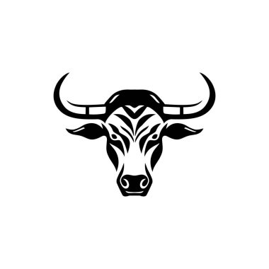 Boğa başlı siluet klipsi sanat vektörünün bufalo logosu. İnek yüzü sembolü, hayvan simgesi, beyaz arkaplanda izole edilmiş..