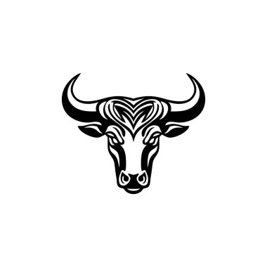 Boğa başlı siluet klipsi sanat vektörünün bufalo logosu. İnek yüzü sembolü, hayvan simgesi, beyaz arkaplanda izole edilmiş..