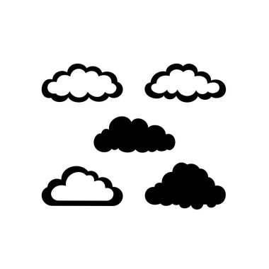 Gökyüzü element vektörü Bulut sembolü klip seti, iklim hava tahmini bulutları simgesi beyaz arkaplan üzerinde izole.