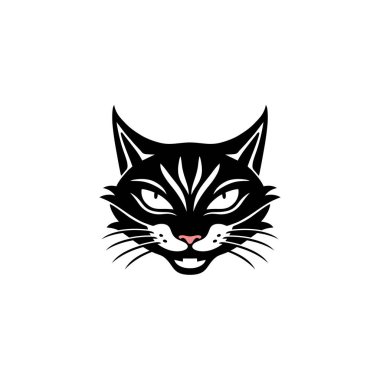 Kedi yüzlü yaban kedisi baş silueti ikonu, kedi klipsi, hayvan yüzü sembolü. beyaz arkaplanda izole.