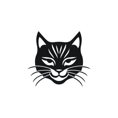 Kedi logosu ikonu, hayvan yüzü silueti sembolü, kedi yavrusu klipsi. beyaz arkaplanda izole.