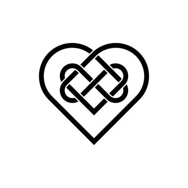Sonsuz aşk sembolünün Kelt düğümü taşıyıcısı, sonsuzluk çizgisi sanat kalbi ikonu, sonsuz klitoris. beyaz arkaplanda izole