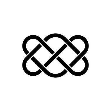 Sonsuz aşk sembolünün Kelt düğümü taşıyıcısı, sonsuzluk çizgisi sanat kalbi ikonu, sonsuz klitoris. beyaz arkaplanda izole