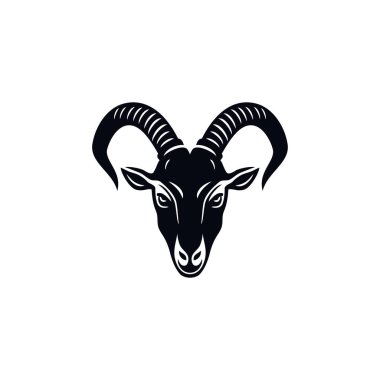 Kuzu suratlı Kuzu kafası siluet ikon vektörü, boynuz maskotu sembollü hayvan, koyun çizgi film tırnak çizeri çizeri, beyaz arkaplanda izole edilmiş..