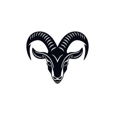 Kuzu suratlı Kuzu kafası siluet ikon vektörü, boynuz maskotu sembollü hayvan, koyun çizgi film tırnak çizeri çizeri, beyaz arkaplanda izole edilmiş..