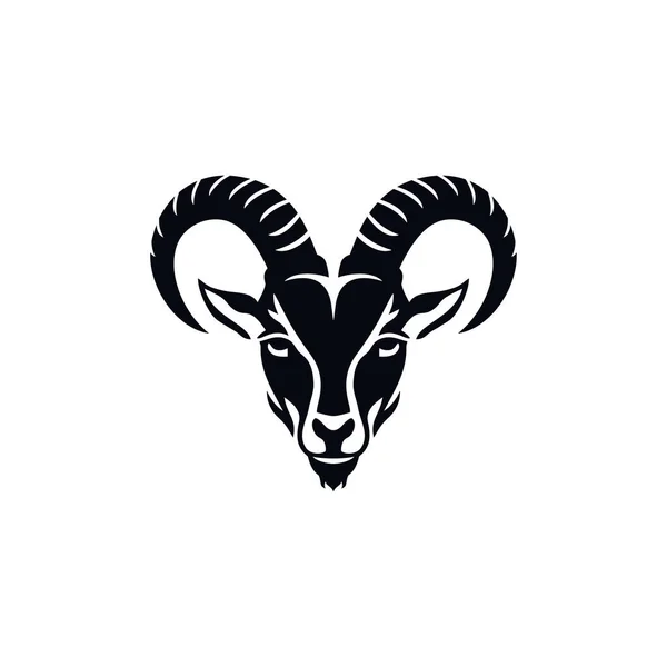 Getansikte Logotyp Lamm Huvud Siluett Ikon Vektor Djur Med Horn — Stock vektor