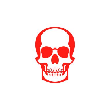 Tehlikeli Kızıl Kafatası kafa logosu taşıyıcısı, Calavera yüz sembolü, cadılar bayramı iskelet ikonu, kemik dövmesi. beyaz arkaplanda izole.
