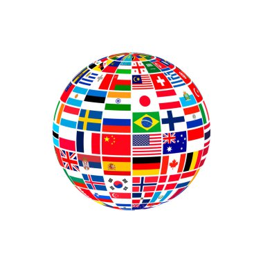 Bayrakların küresel vektörü Dünya 'yı, insanlığı ya da farklı dünya egemen ulusunu sembolize eder. Birleşmiş Milletler Bayrağı.