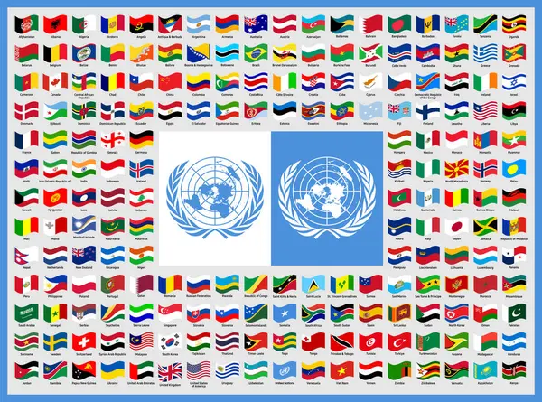 Todas Bandeiras Mundo Das Nações Unidas Com Seu Nome Onu Vetor De Stock