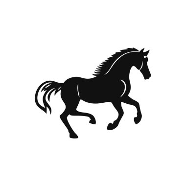 Atların siluet logo vektörü Clipart Illustrator. Beyaz arka planda izole edilmiş binicilik sembolünün aygır at sırtında amblemi..