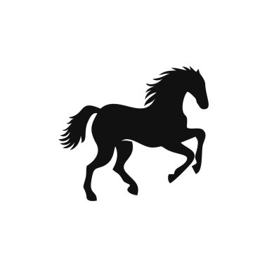 Atların siluet logo vektörü Clipart Illustrator. Beyaz arka planda izole edilmiş binicilik sembolünün aygır at sırtında amblemi..