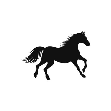 Atların siluet logo vektörü Clipart Illustrator. Beyaz arka planda izole edilmiş binicilik sembolünün aygır at sırtında amblemi..