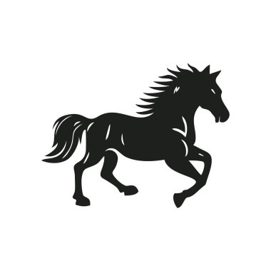 Atların siluet logo vektörü Clipart Illustrator. Beyaz arka planda izole edilmiş binicilik sembolünün aygır at sırtında amblemi..