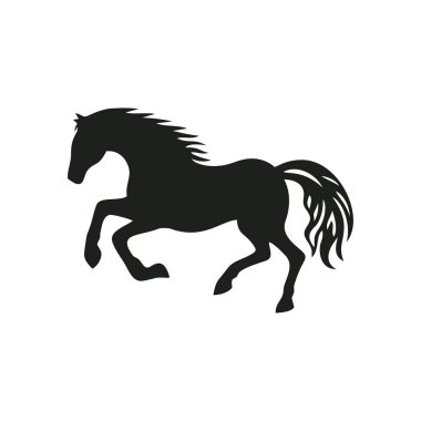 Logo illüstratör vektörünün at silueti. Beyaz arka planda izole edilmiş hayvan ikonunun aygır atı sembolü..