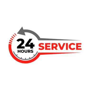 24 saatlik vektör etiketi. Müşteri hizmetleri etiketi Clipart, hızlı dağıtım bilgi sembolünü destekler.