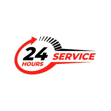24 saatlik vektör etiketi. Müşteri hizmetleri etiketi Clipart, hızlı dağıtım bilgi sembolünü destekler.