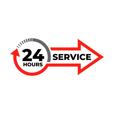 24 saatlik vektör etiketi. Müşteri hizmetleri etiketi Clipart, hızlı dağıtım bilgi sembolünü destekler.