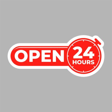 24 saatlik çıkartma vektör işareti. Müşteri hizmetleri etiketi, 24 saat / hafta desteği Clipart Aç.