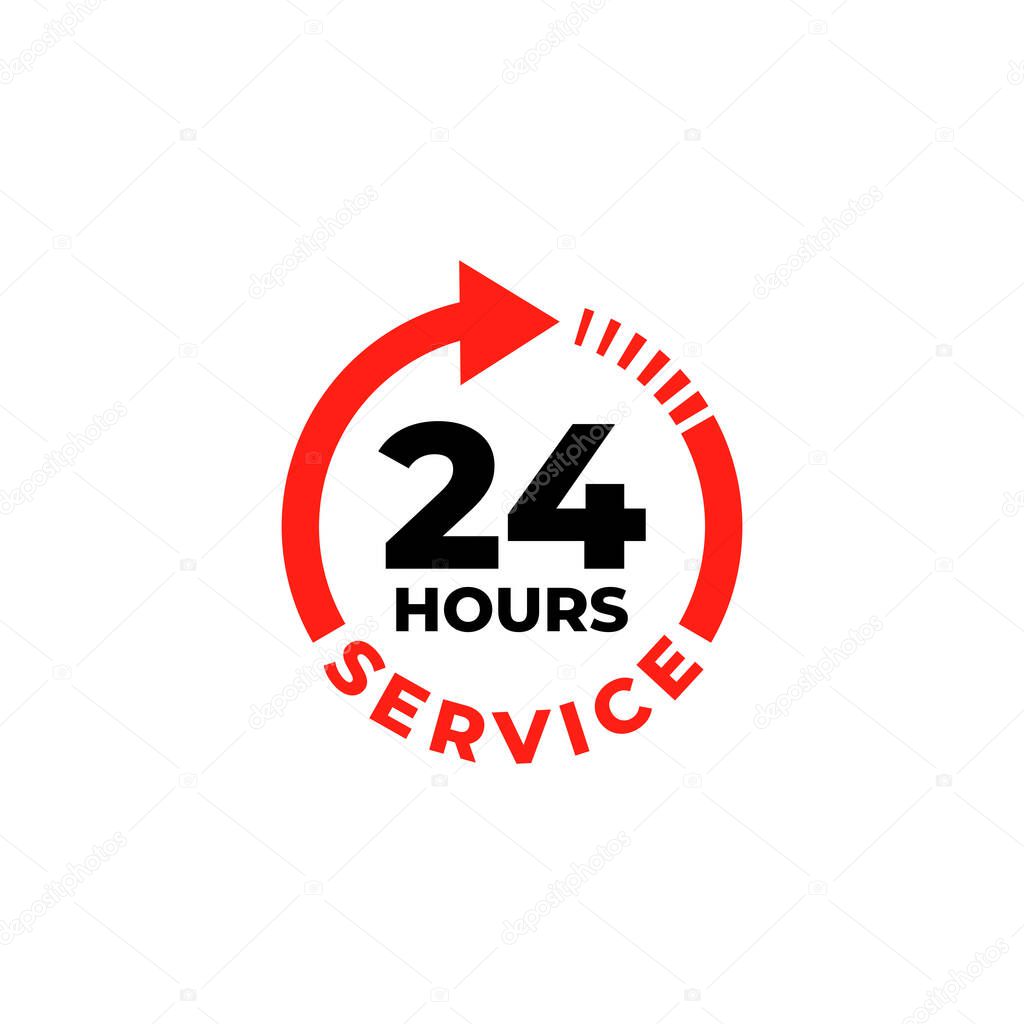 24 hours label of vector. customer service sticker Clipart, fast delivery supports information symbol.