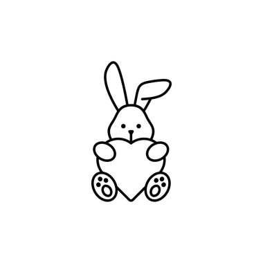 Mutluluğun taşıyıcısı. Aşk 'a sarılan bir kalp, sevimli tavşan karakteri. beyaz arkaplanda izole.