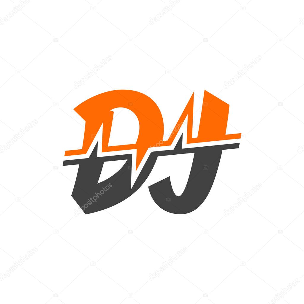 DJ Logo vector of EDM music Disc jockey Letter symbol, beat disco icon. isolated on white background.