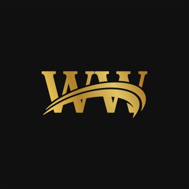 W.W Logo Harfi Serif Sembol Altın Tasarımı, ilk markalaşma ticari adı Lükse Logotype 'un tipografi vektörü