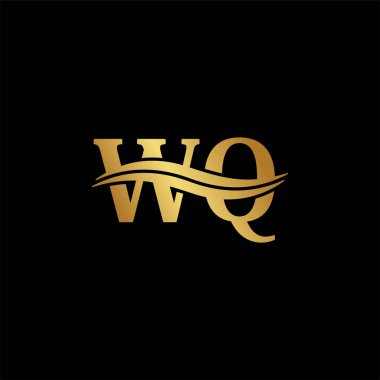 W.Q Logo Harf Harfi Serif Sembol Altın Tasarımı, ilk markalaşma ticari adı Lükse Logotype 'un tipografi vektörü