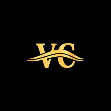 Zarif Logo harfi V.C Sembol tasarımı, Minimalist logotinin Deluxe tipografi vektörü
