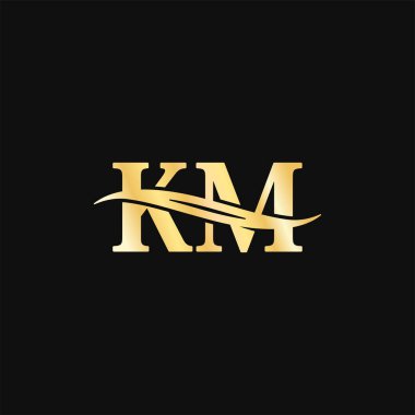 K.M Logo Harfi monogram Sembol Altın tipografi vektörü ilk markalaşma ticari adı Lüks Logotype
