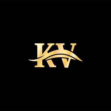 K.V harfi ilk Logo Monogram Minimalist Lüks Serif kimlik tasarımı tipografi vektörü