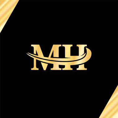 Zarif Logo Harfi M.H yaratıcı sembol tasarımı, ilk iş adı Logotype 'un serif tipografi vektörü