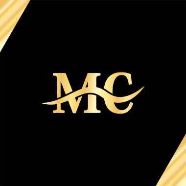 Zarif logotip harf MC Sembol, yaratıcı iş dünyasının ilk adı logo tasarımı için dalga tipografi vektörü