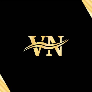V.N harfli Logo Monogram İşletme ilk adı Logotype 'un altın lüks dizayn tipografi vektörü
