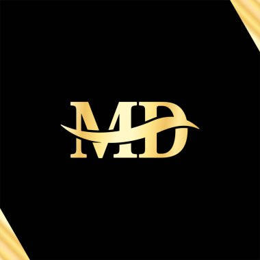 MD Monogram Logosu iş adı kraliyet kimlik tasarımı için altın serif tipografi vektörü