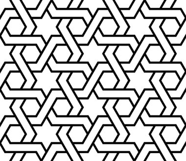 Kusursuz desenli Hexagon Hattı sanatı. Sanatsal çizgiler tekrarlanan desenler, geometrik sembol pankartı.