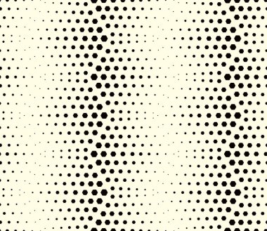 Vektörün yarım ton kusursuz şekli. Altıgen noktalar Mürekkep Yazdırma Tekrarlayan desenler, Sanatsal siyah ve beyaz Arkaplan.